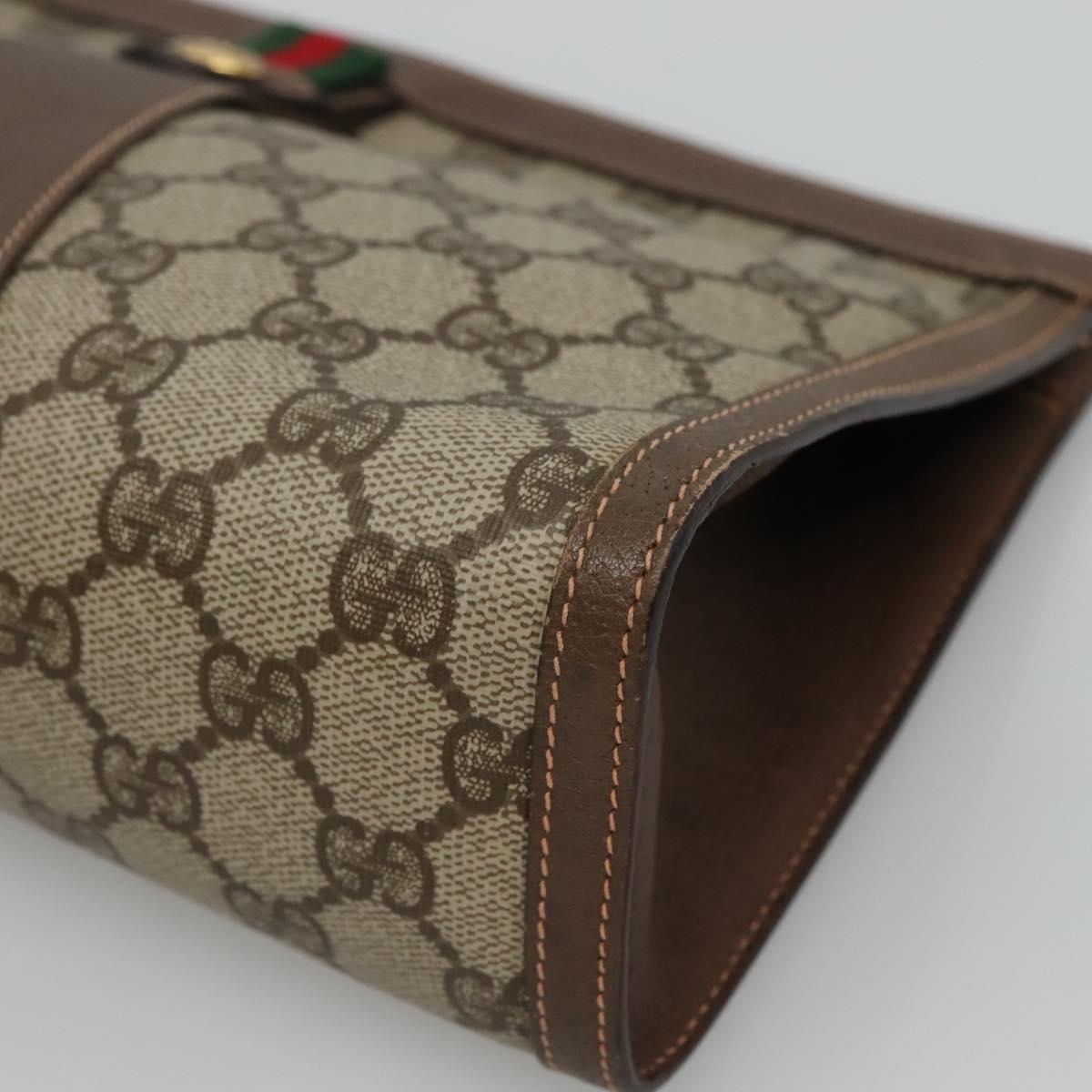 GUCCI GG Supreme Web Sherry Line Clutch Bag PVC Beige Red 156 01 033 Auth MY044