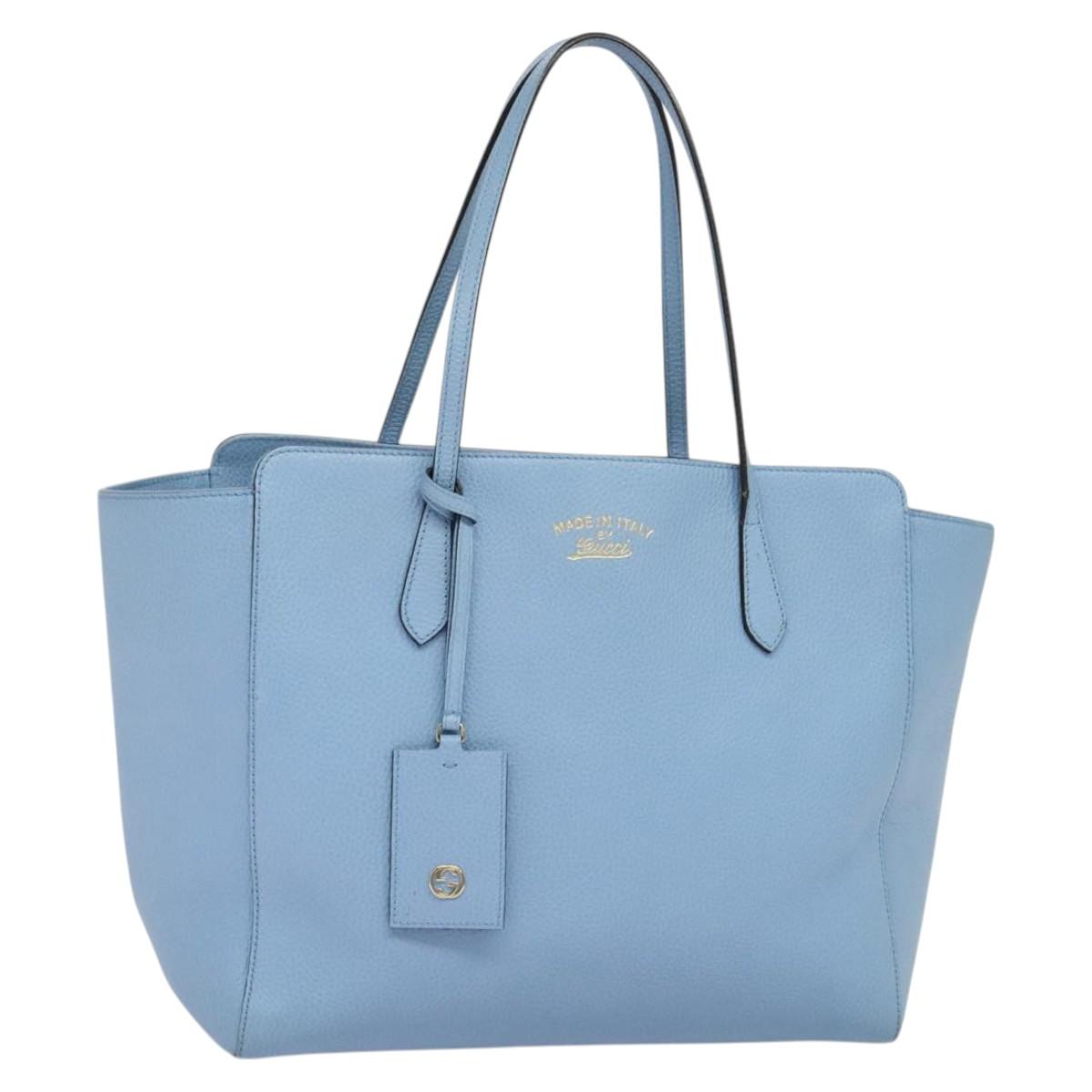 GUCCI Tote Bag Leather Blue Gold 354397 Auth MY051V