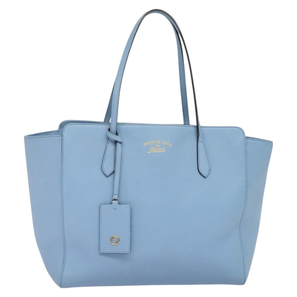 GUCCI Tote Bag Leather Blue Gold 354397 Auth MY051V