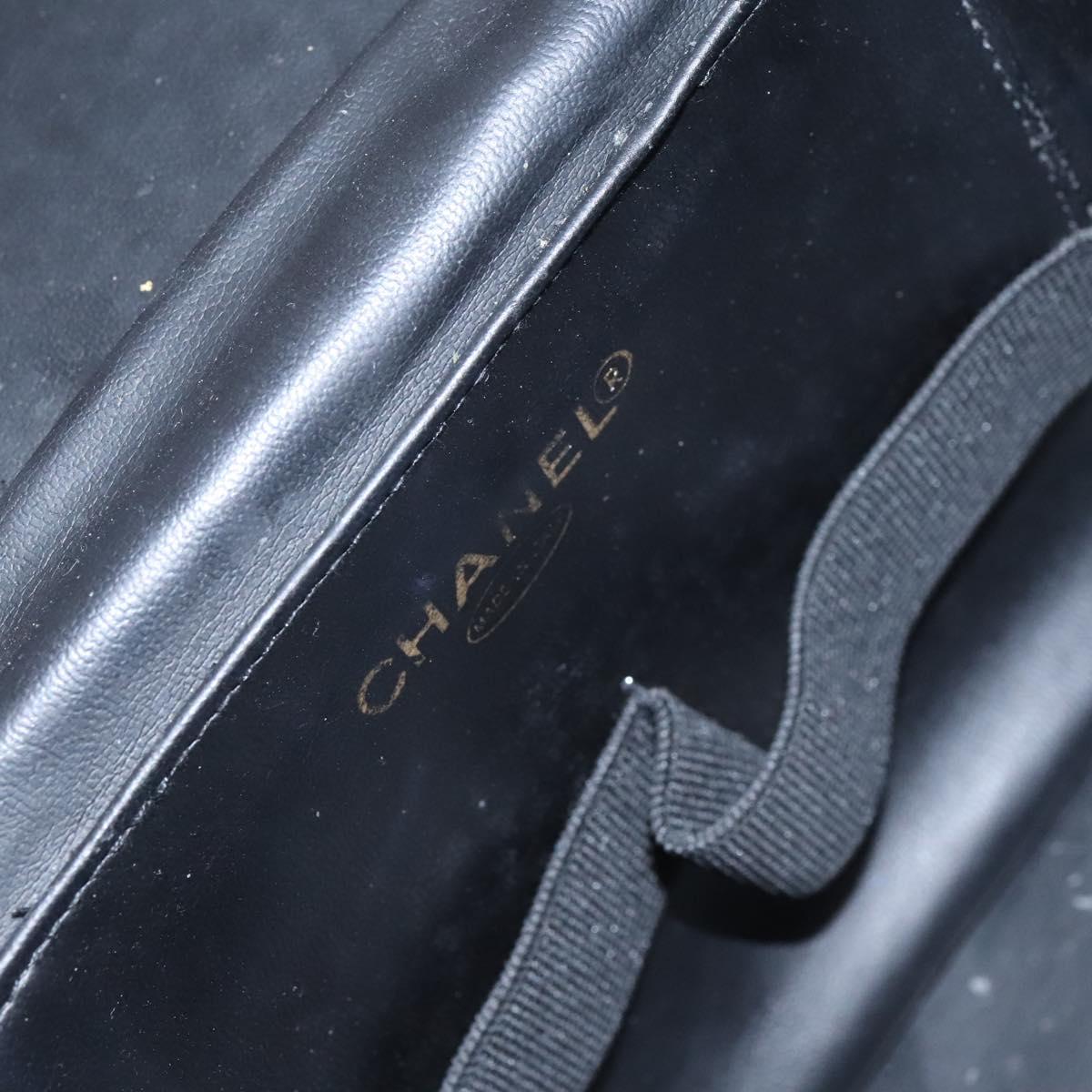 CHANEL Vanity Pouch Patent leather 2way Black Gold CC Auth MY059