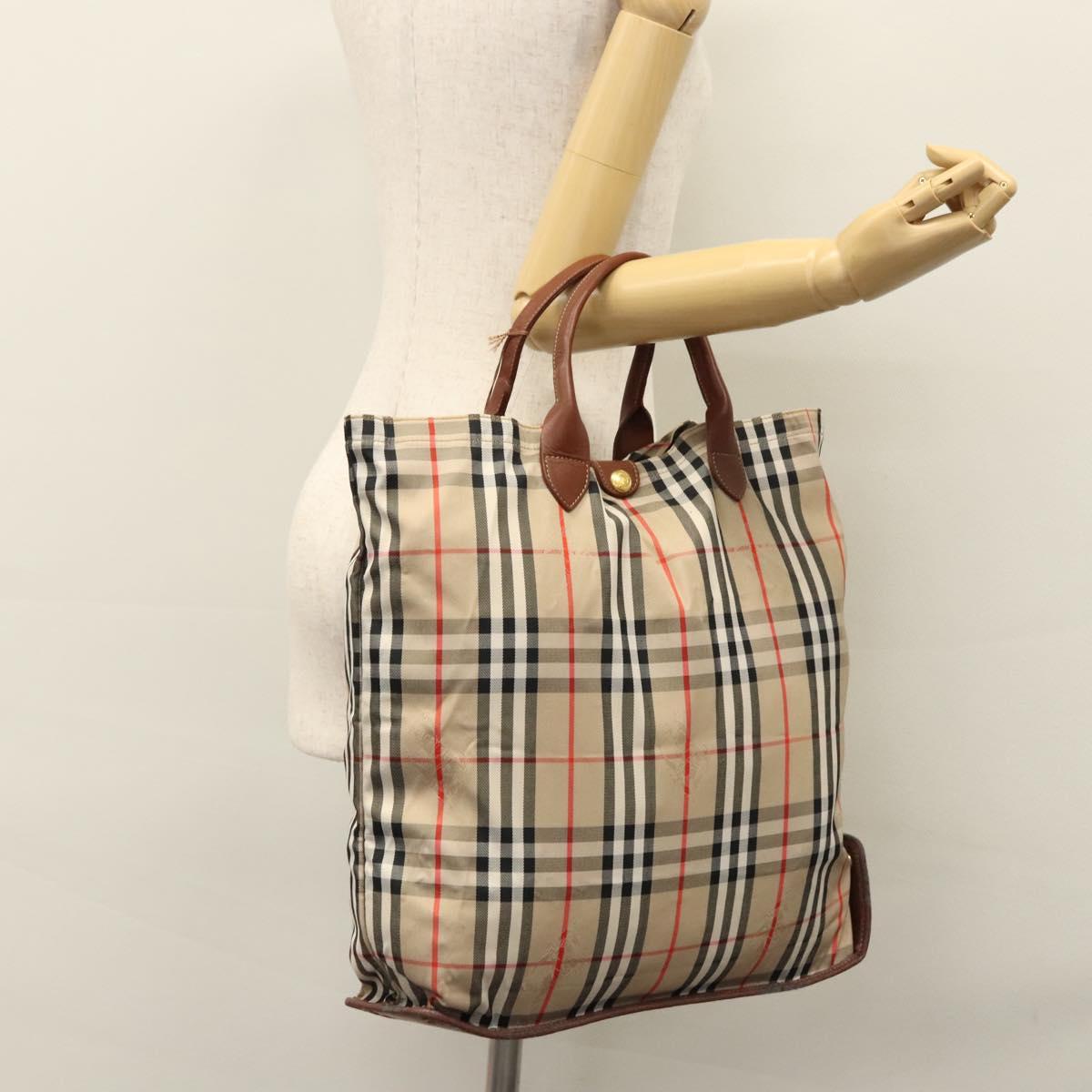Burberrys Nova Check Hand Bag Canvas Beige Auth MY106