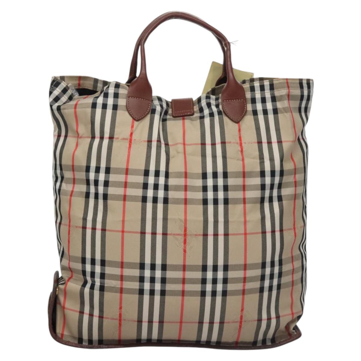 Burberrys Nova Check Hand Bag Canvas Beige Auth MY106
