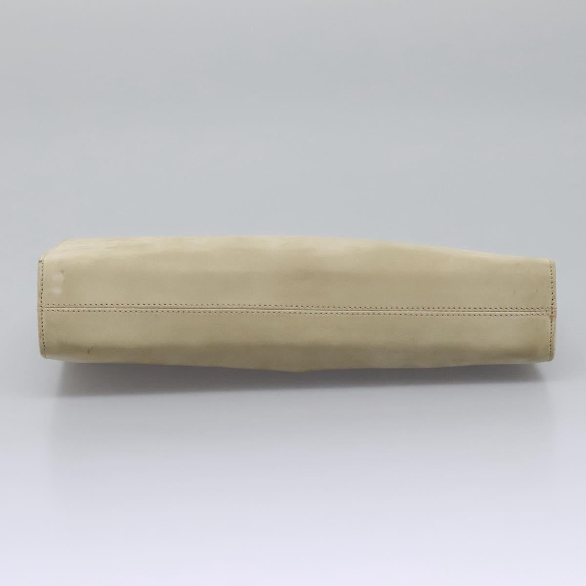 Salvatore Ferragamo Gancini Chain Shoulder Bag Suede Beige Gold Auth MY113