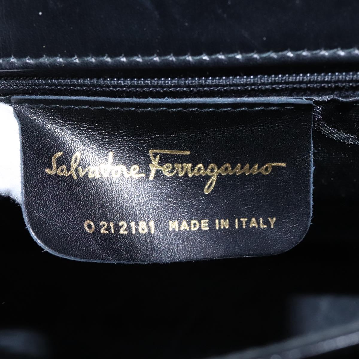 Salvatore Ferragamo Gancini Hand Bag Leather 2way Black Gold Auth MY114