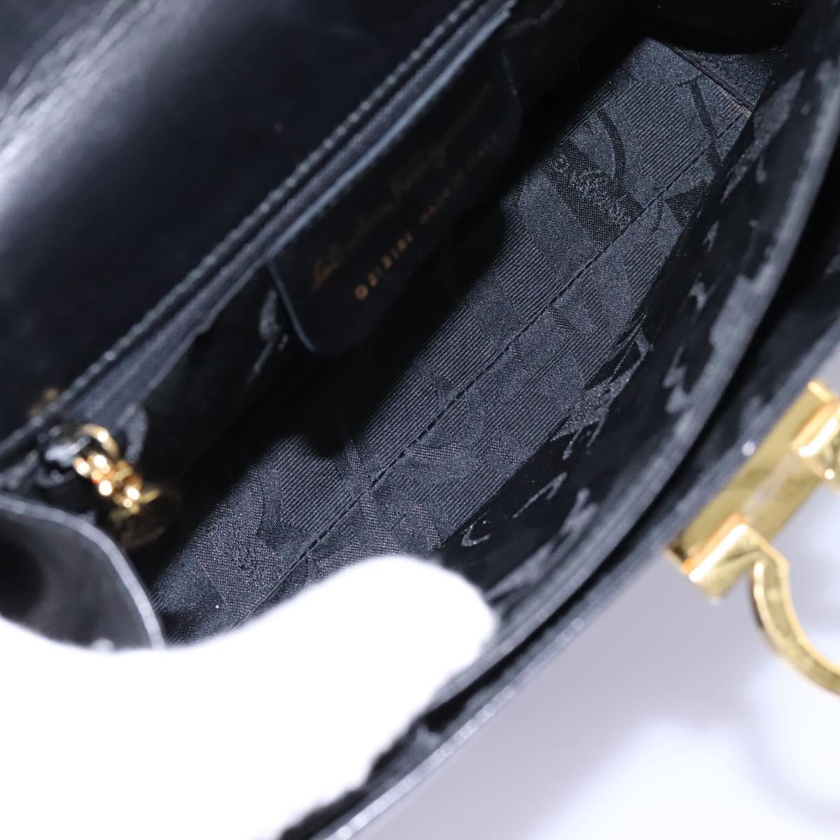 Salvatore Ferragamo Gancini Hand Bag Leather 2way Black Gold Auth MY114