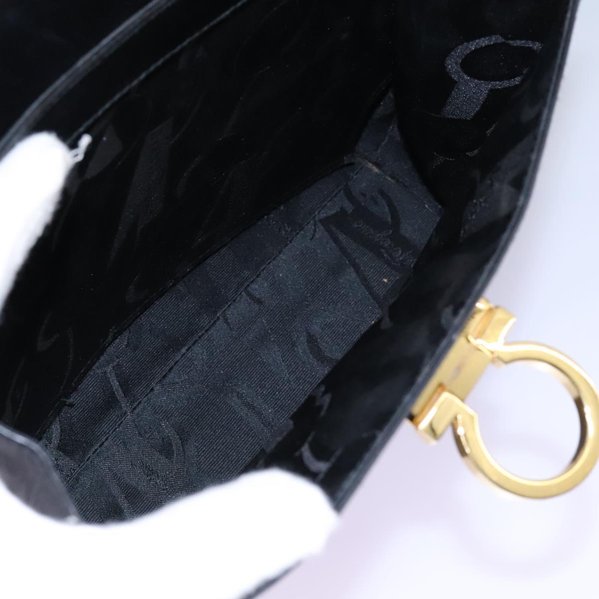 Salvatore Ferragamo Gancini Hand Bag Leather 2way Black Gold Auth MY114