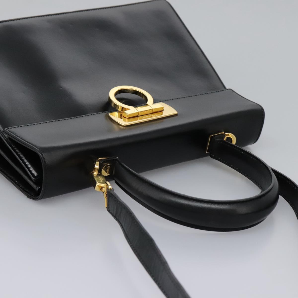 Salvatore Ferragamo Gancini Hand Bag Leather 2way Black Gold Auth MY114