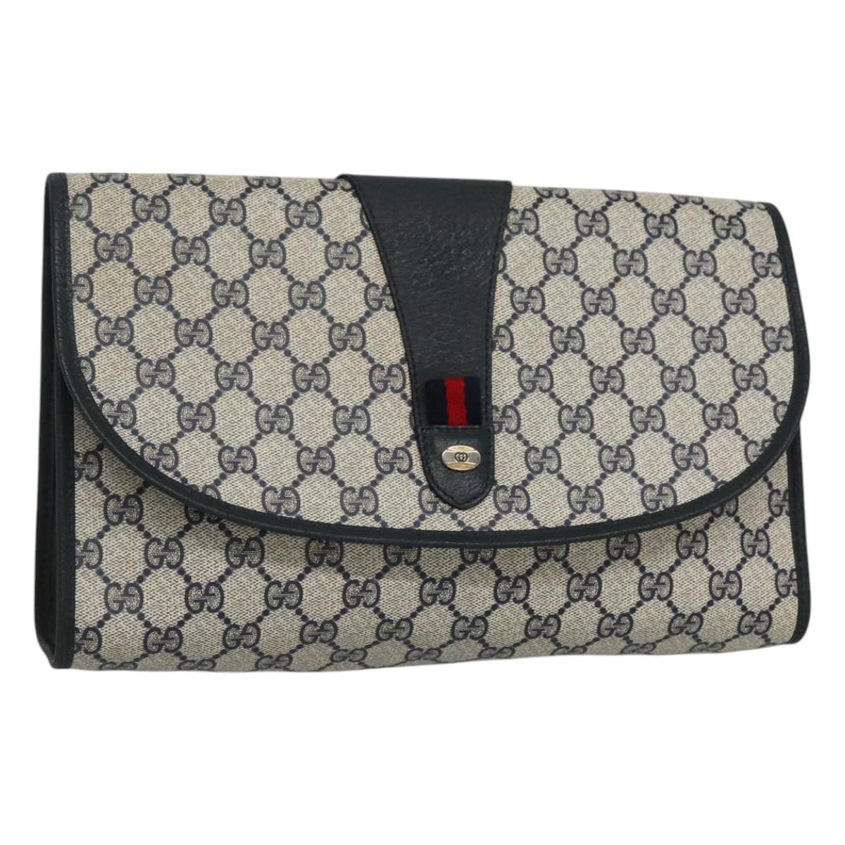 GUCCI GG Supreme Sherry Line Clutch Bag PVC Navy Red 89 01 031 Auth MY132