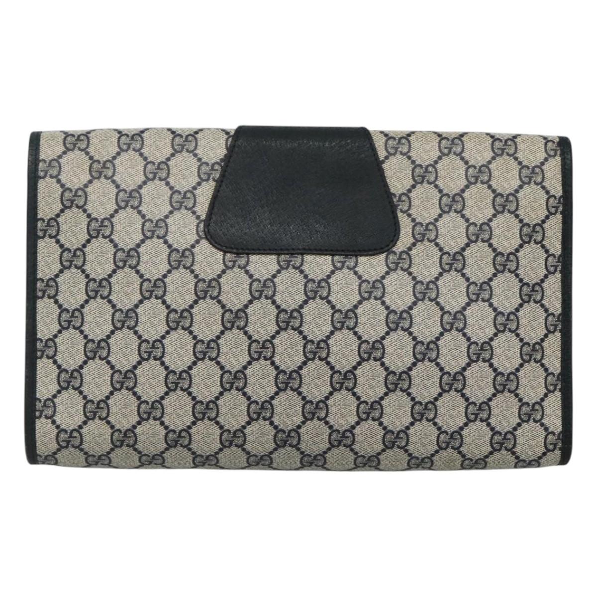 GUCCI GG Supreme Sherry Line Clutch Bag PVC Navy Red 89 01 031 Auth MY132