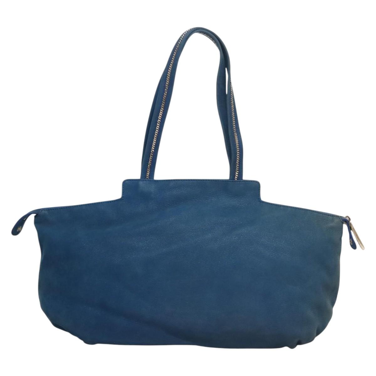 FENDI Tote Bag Leather Blue Gold Auth MY140