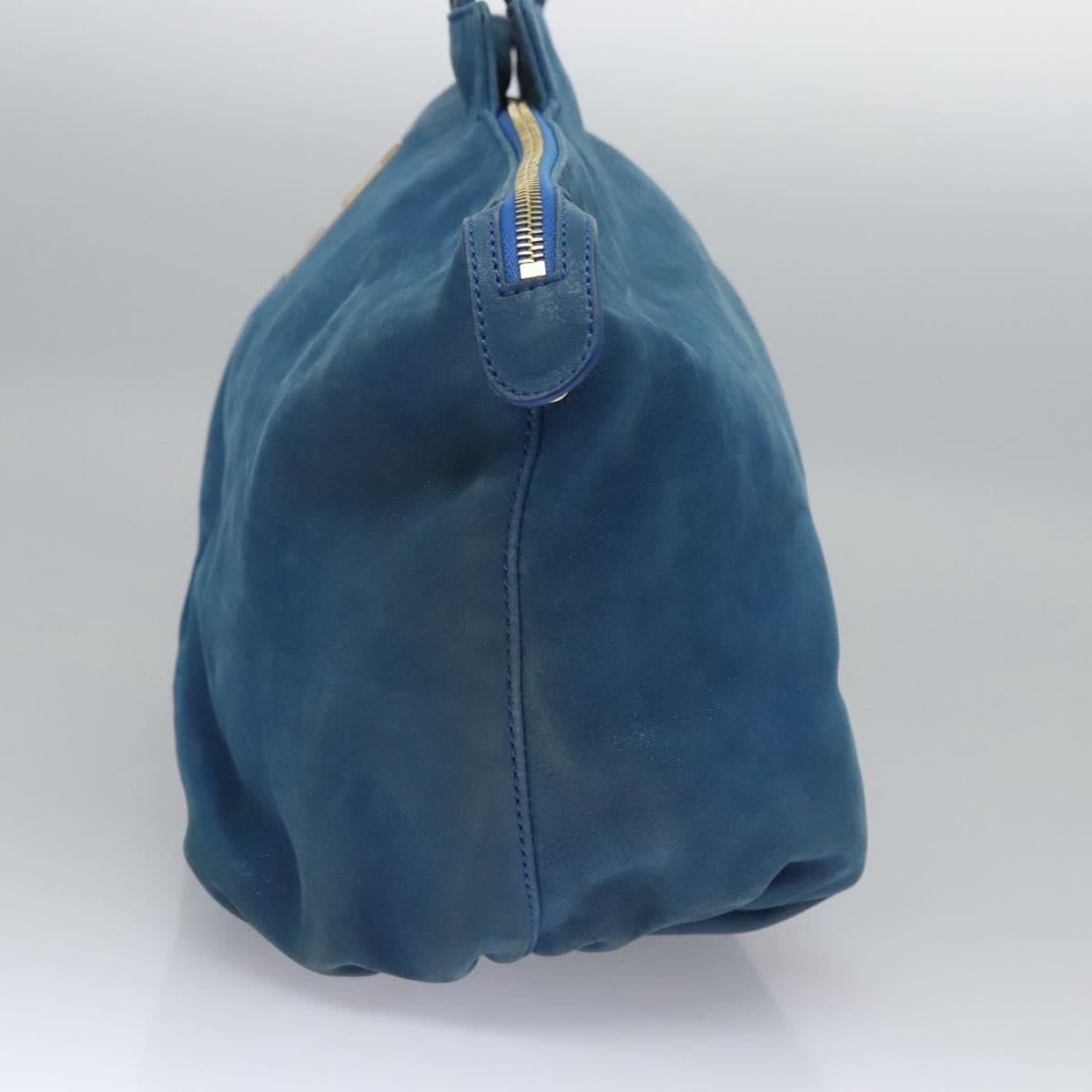 FENDI Tote Bag Leather Blue Gold Auth MY140