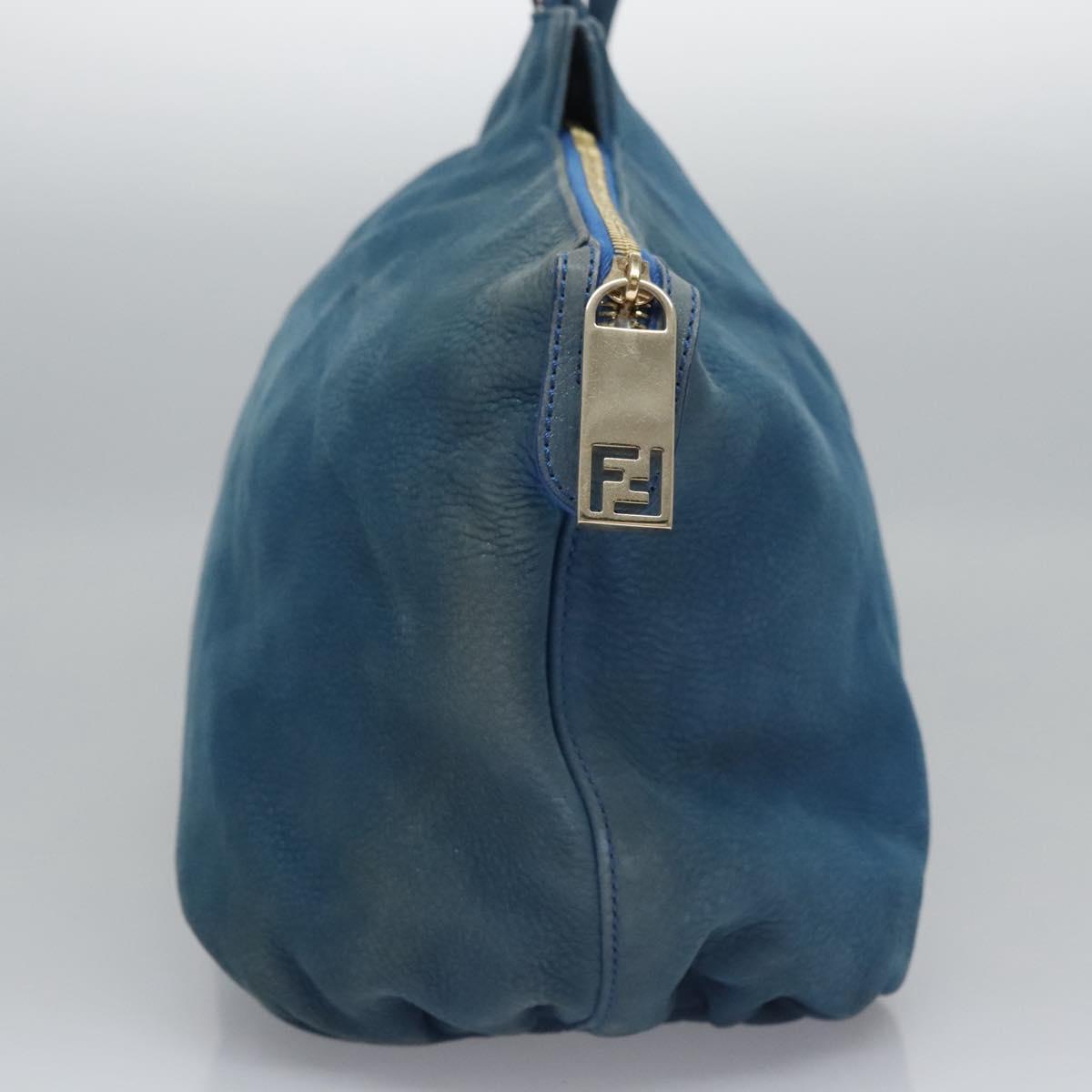 FENDI Tote Bag Leather Blue Gold Auth MY140
