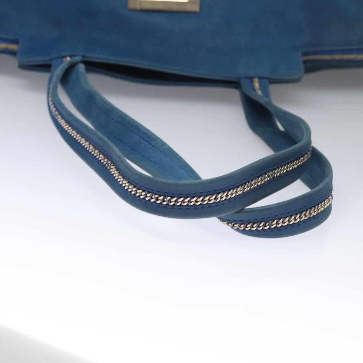 FENDI Tote Bag Leather Blue Gold Auth MY140