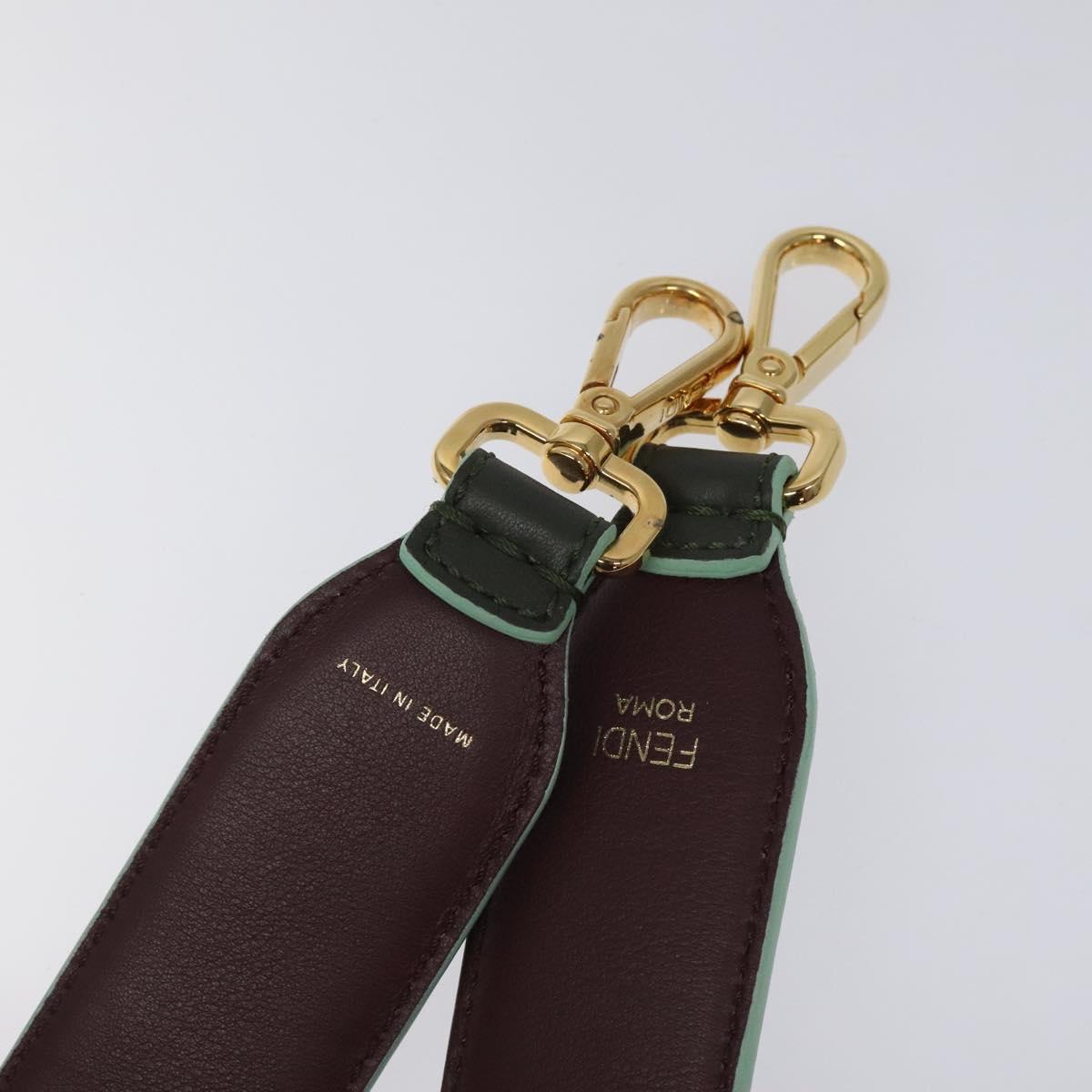 FENDI Shoulder Strap Leather Green Gold Auth MY143V