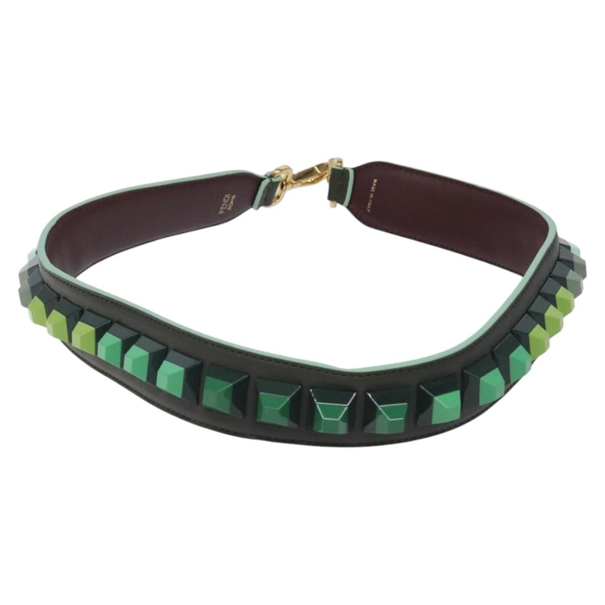 FENDI Shoulder Strap Leather Green Gold Auth MY143V