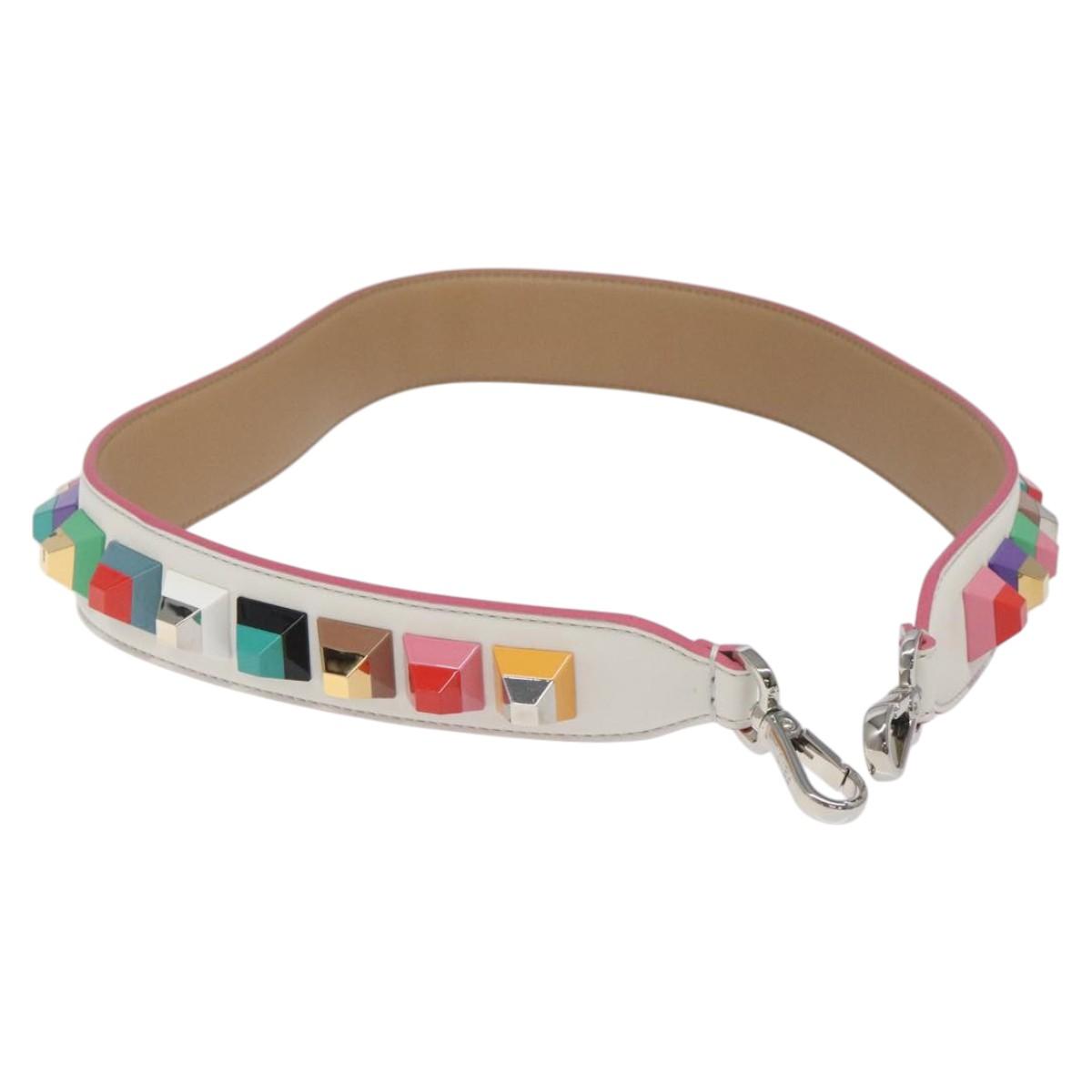 FENDI Shoulder Strap Leather White Multicolor Auth MY144V