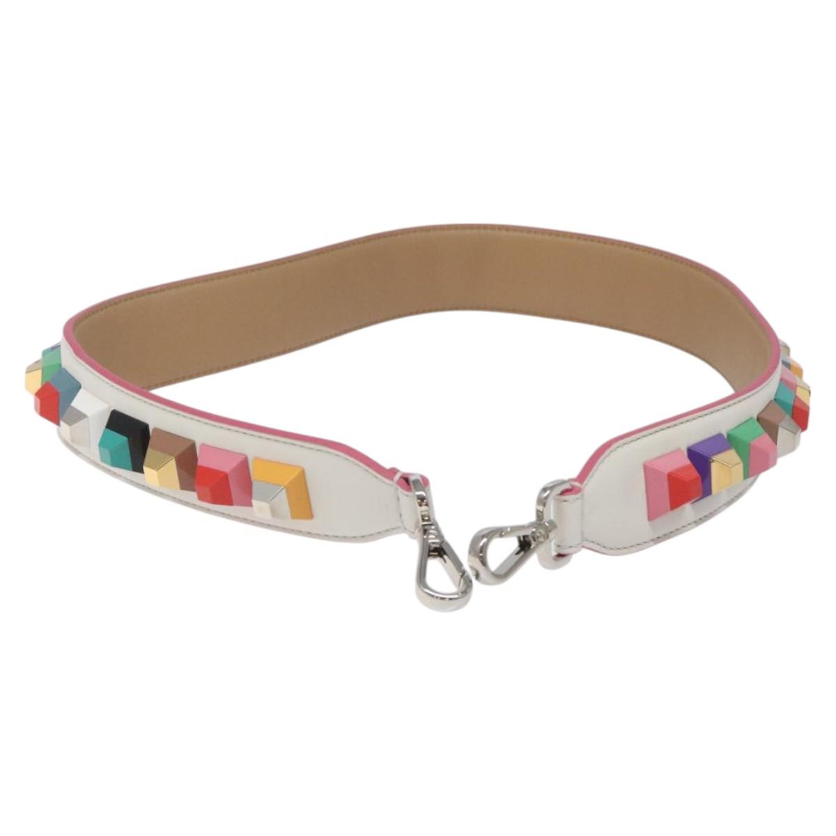 FENDI Shoulder Strap Leather White Multicolor Auth MY144V