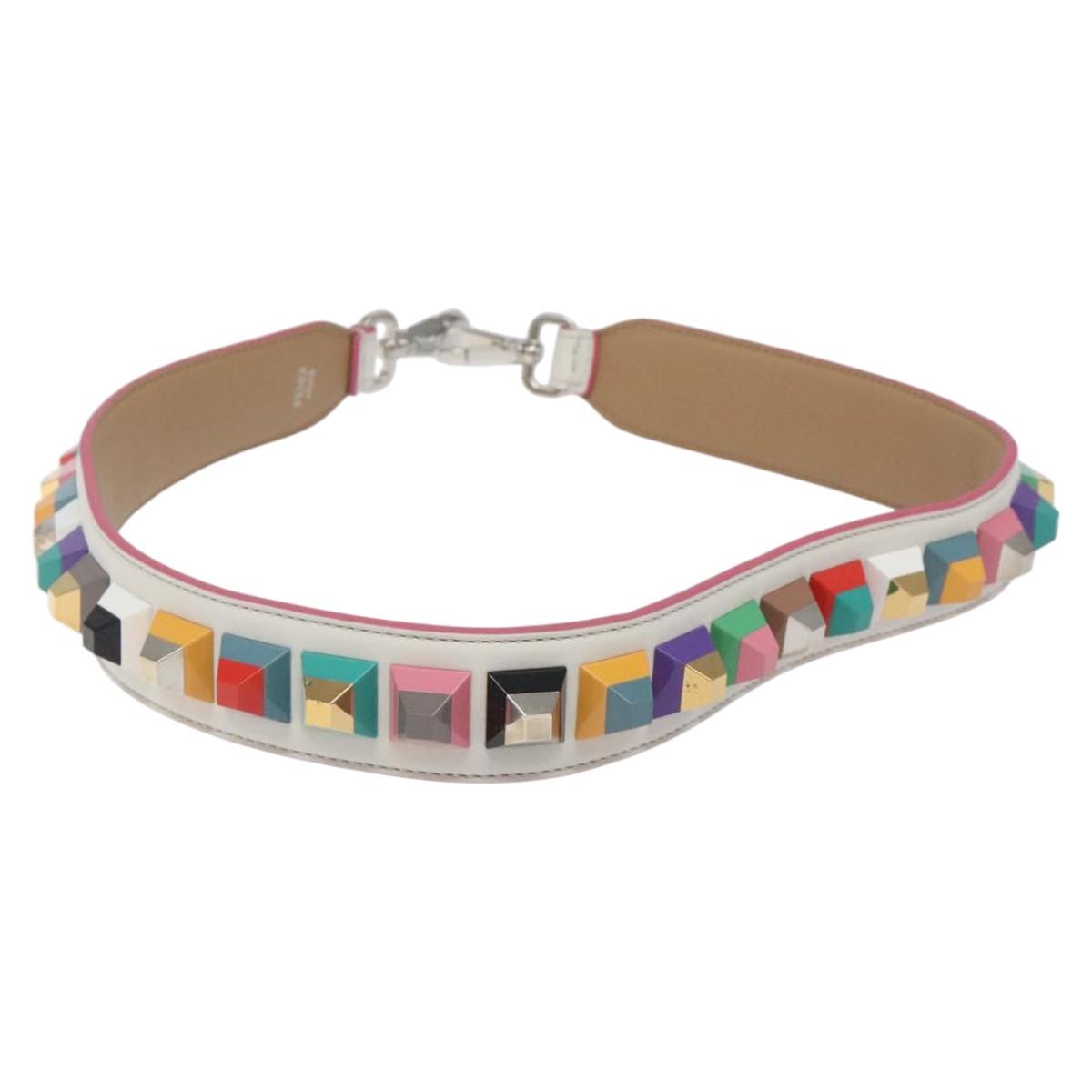 FENDI Shoulder Strap Leather White Multicolor Auth MY144V