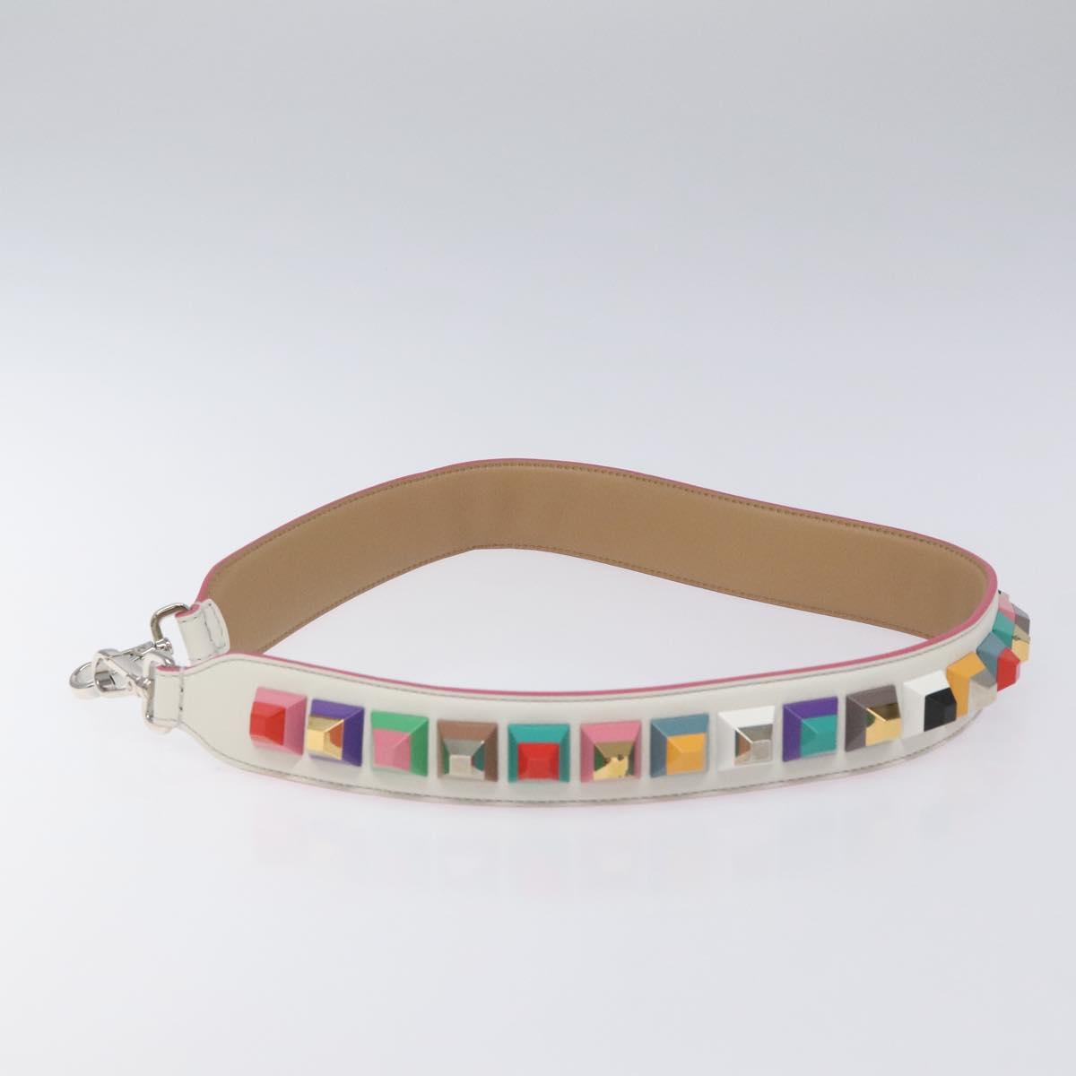 FENDI Shoulder Strap Leather White Multicolor Auth MY144V