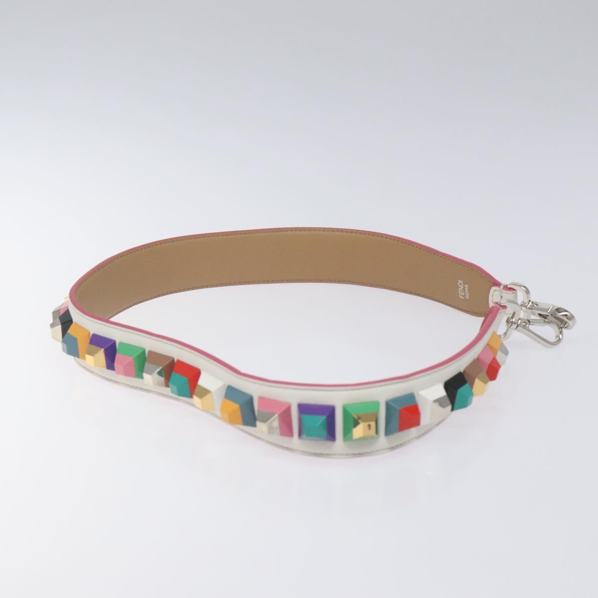FENDI Shoulder Strap Leather White Multicolor Auth MY144V