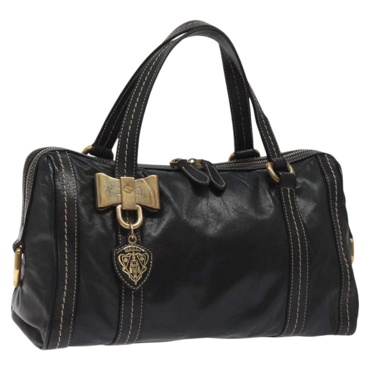 GUCCI Hand Bag Leather Black Gold 181487 Auth MY166