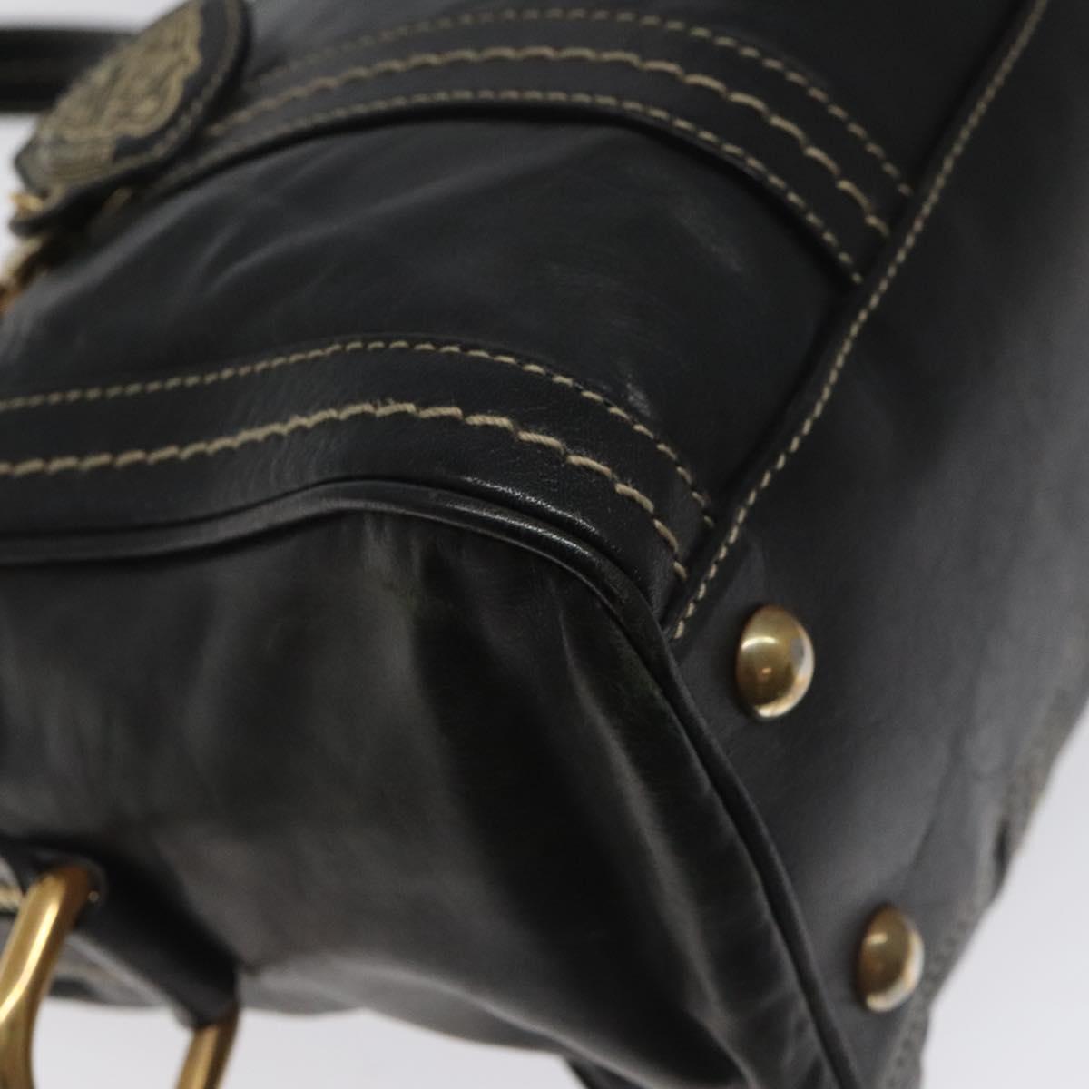 GUCCI Hand Bag Leather Black Gold 181487 Auth MY166