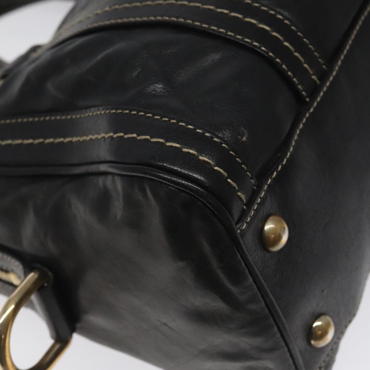 GUCCI Hand Bag Leather Black Gold 181487 Auth MY166