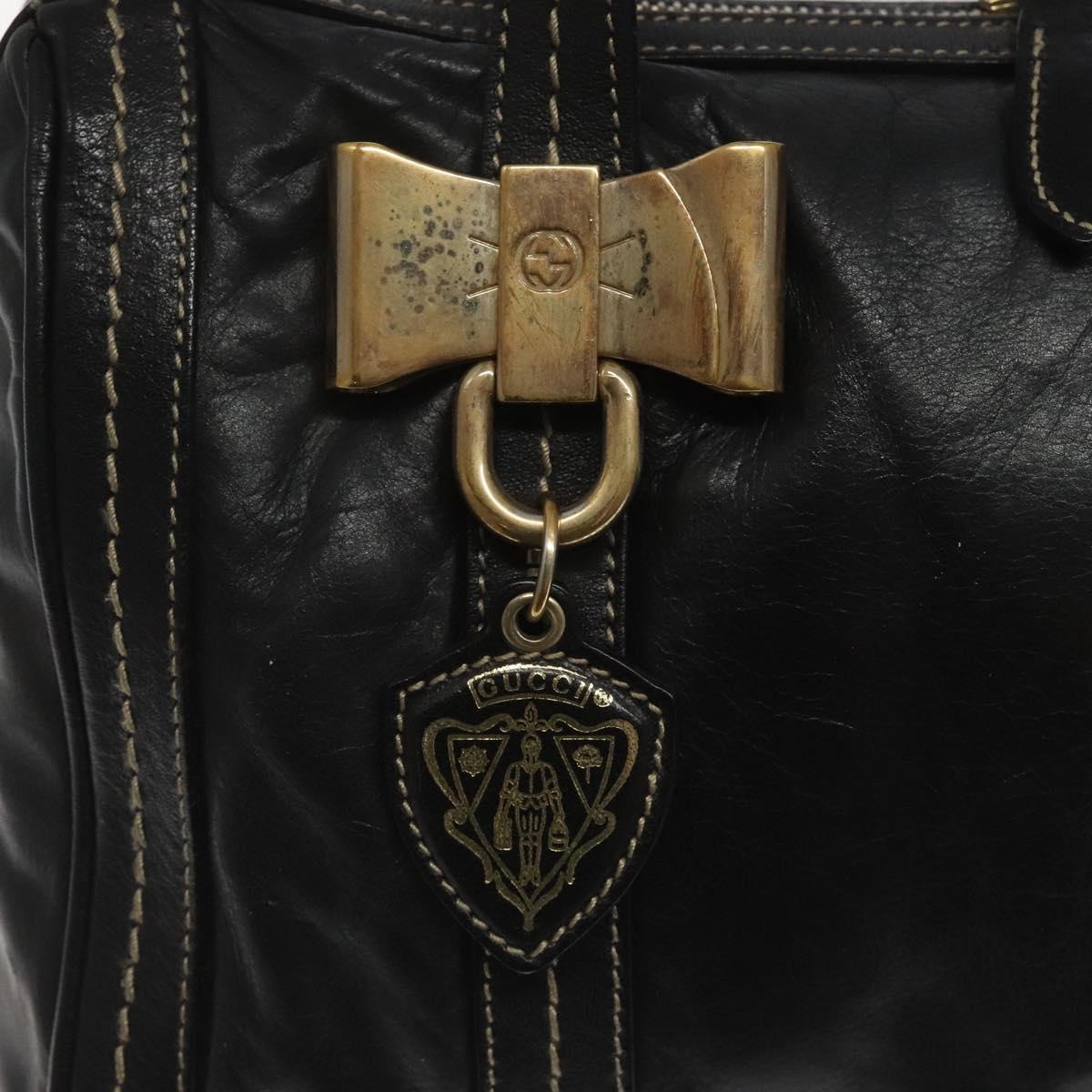 GUCCI Hand Bag Leather Black Gold 181487 Auth MY166