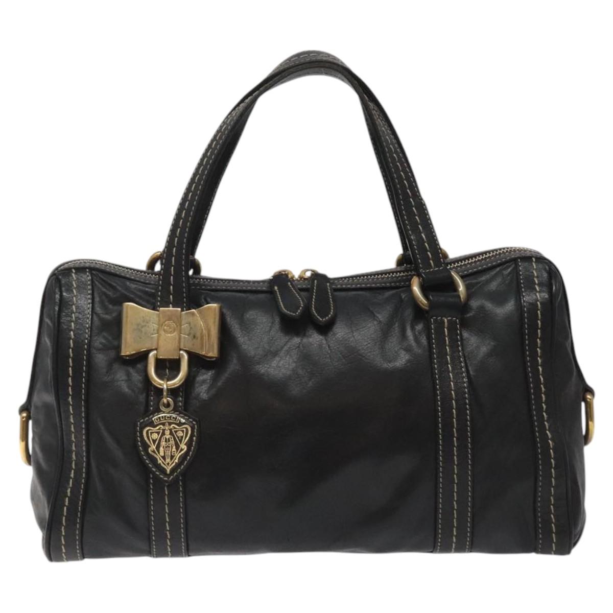 GUCCI Hand Bag Leather Black Gold 181487 Auth MY166