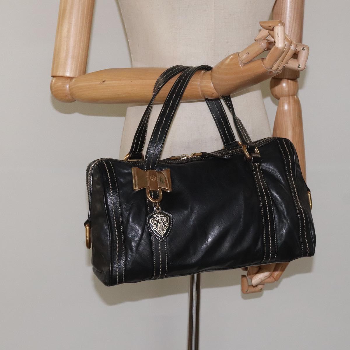 GUCCI Hand Bag Leather Black Gold 181487 Auth MY166