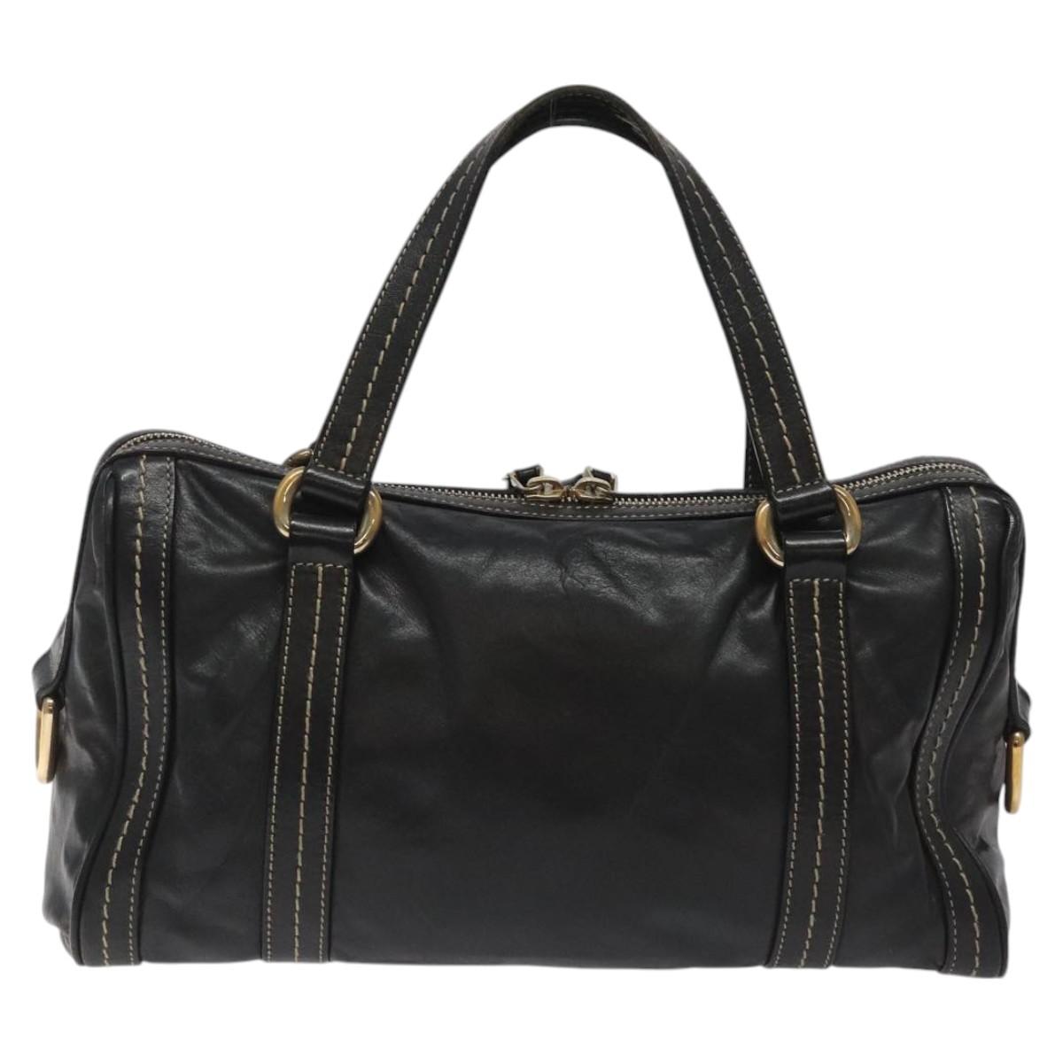 GUCCI Hand Bag Leather Black Gold 181487 Auth MY166