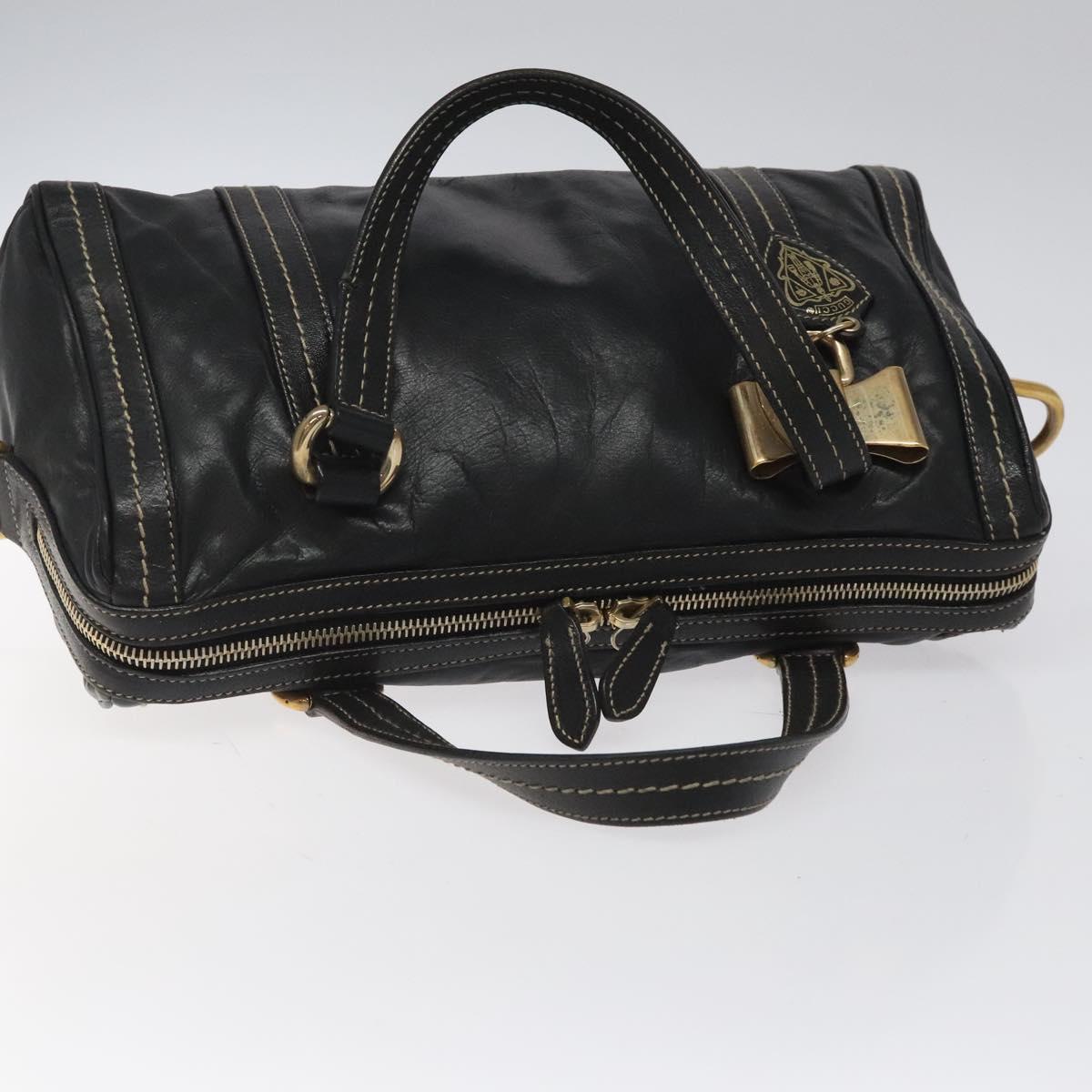 GUCCI Hand Bag Leather Black Gold 181487 Auth MY166