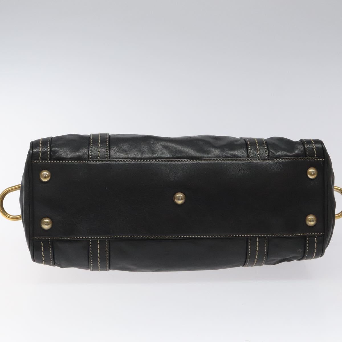 GUCCI Hand Bag Leather Black Gold 181487 Auth MY166