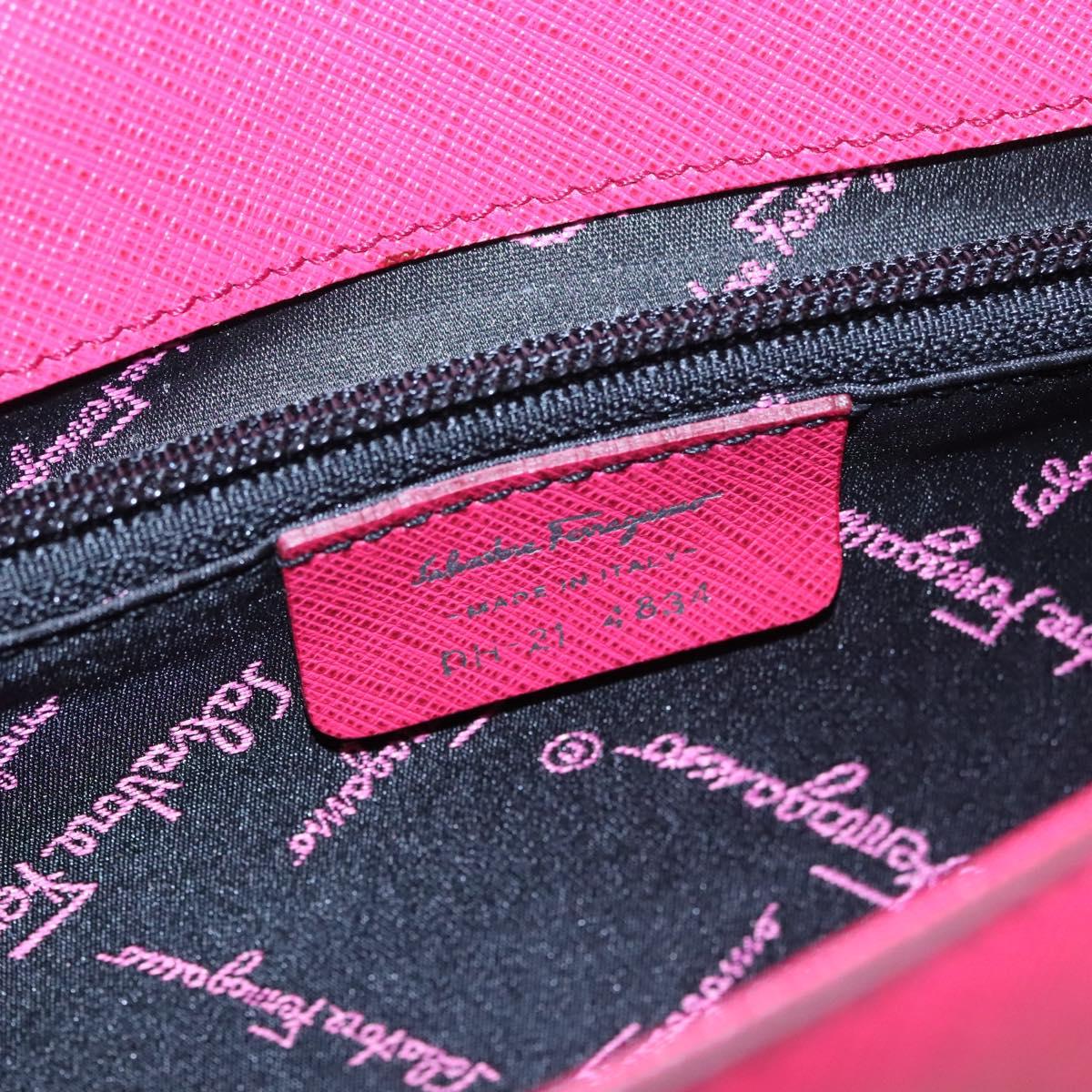 Salvatore Ferragamo Gancini Shoulder Bag Safiano leather Pink Silver Auth MY169V