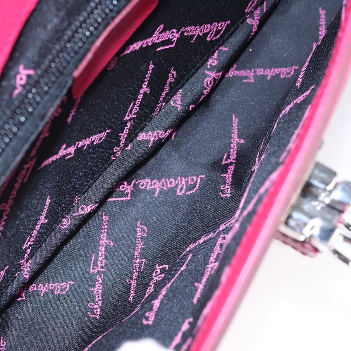 Salvatore Ferragamo Gancini Shoulder Bag Safiano leather Pink Silver Auth MY169V