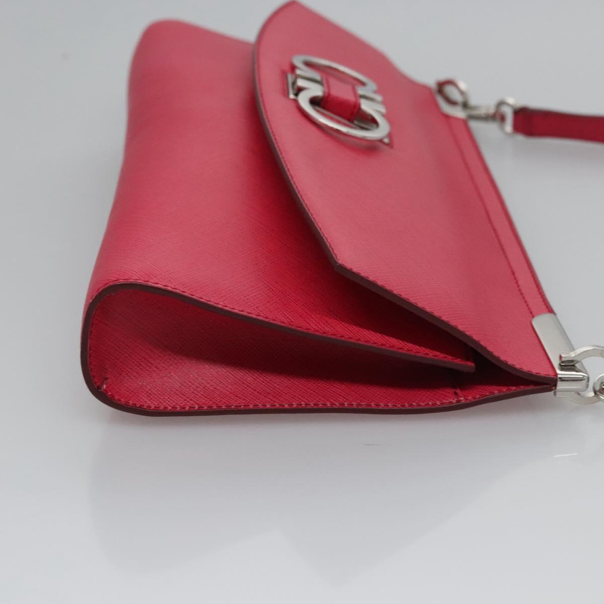 Salvatore Ferragamo Gancini Shoulder Bag Safiano leather Pink Silver Auth MY169V