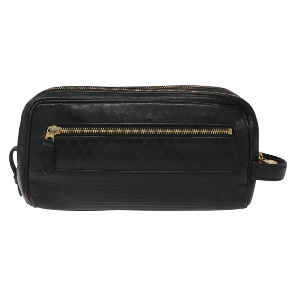 Gianni Versace Clutch Bag Leather Black Gold Auth MY181