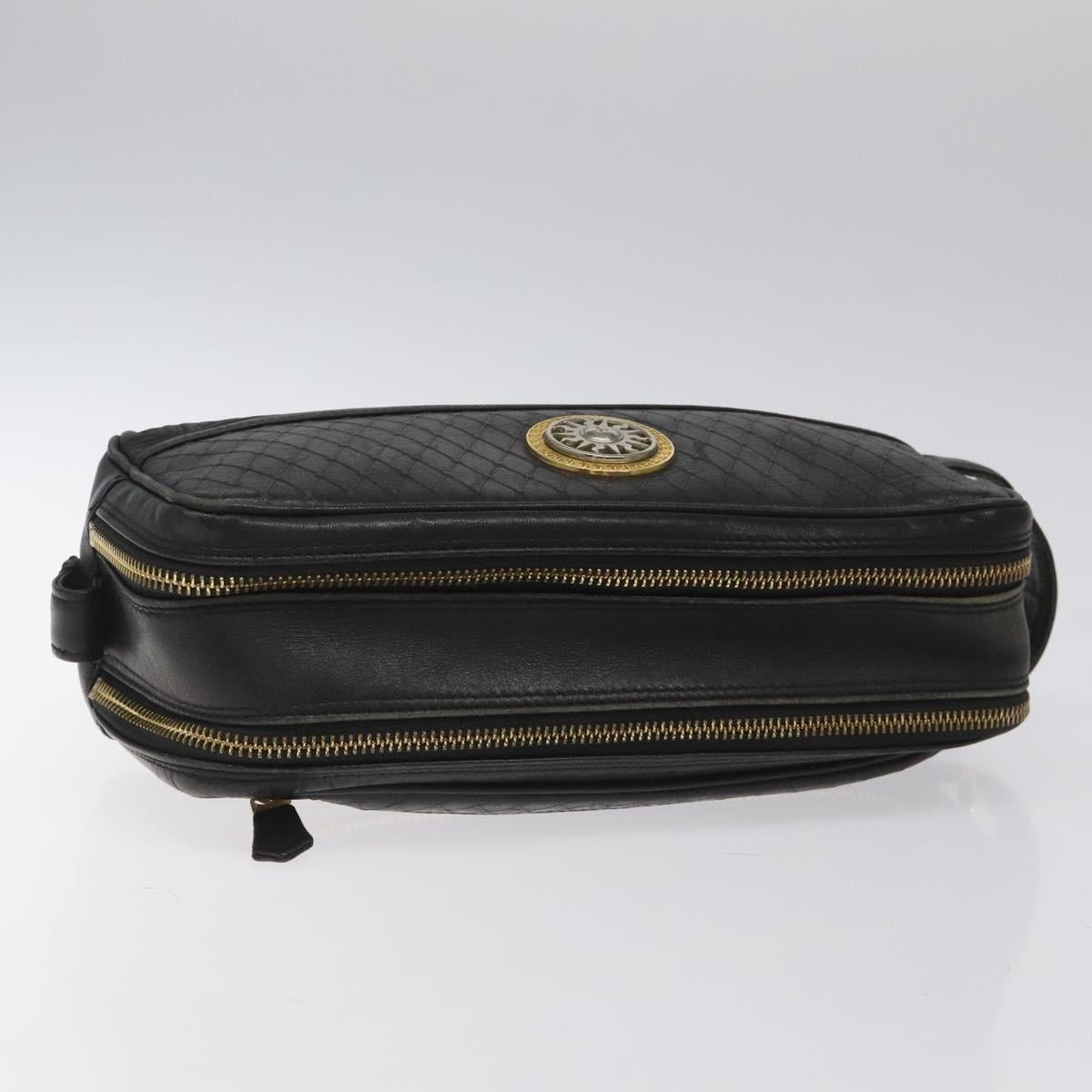 Gianni Versace Clutch Bag Leather Black Gold Auth MY181
