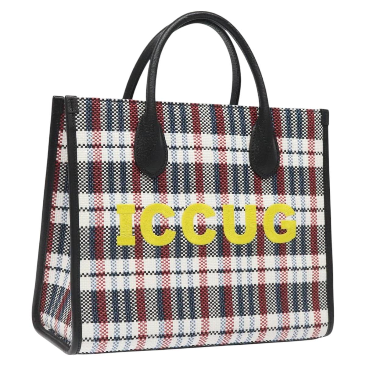 GUCCI Tote Bag Canvas Leather White Black Silver 659983 Auth MY189V