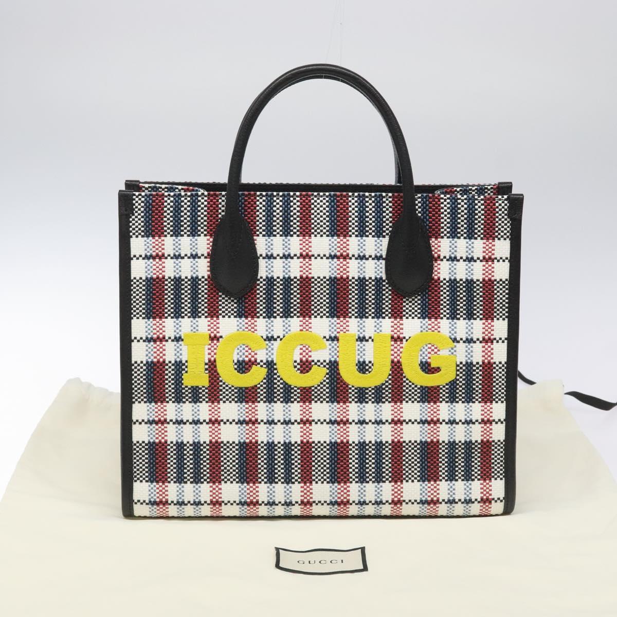 GUCCI Tote Bag Canvas Leather White Black Silver 659983 Auth MY189A