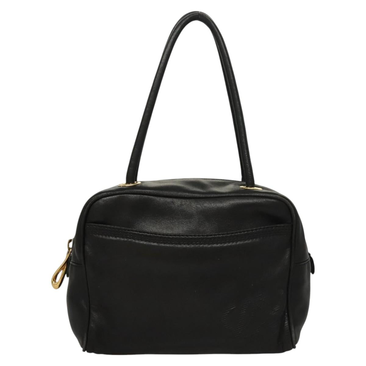 LOEWE Anagram Hand Bag Leather Black Gold Auth MY210