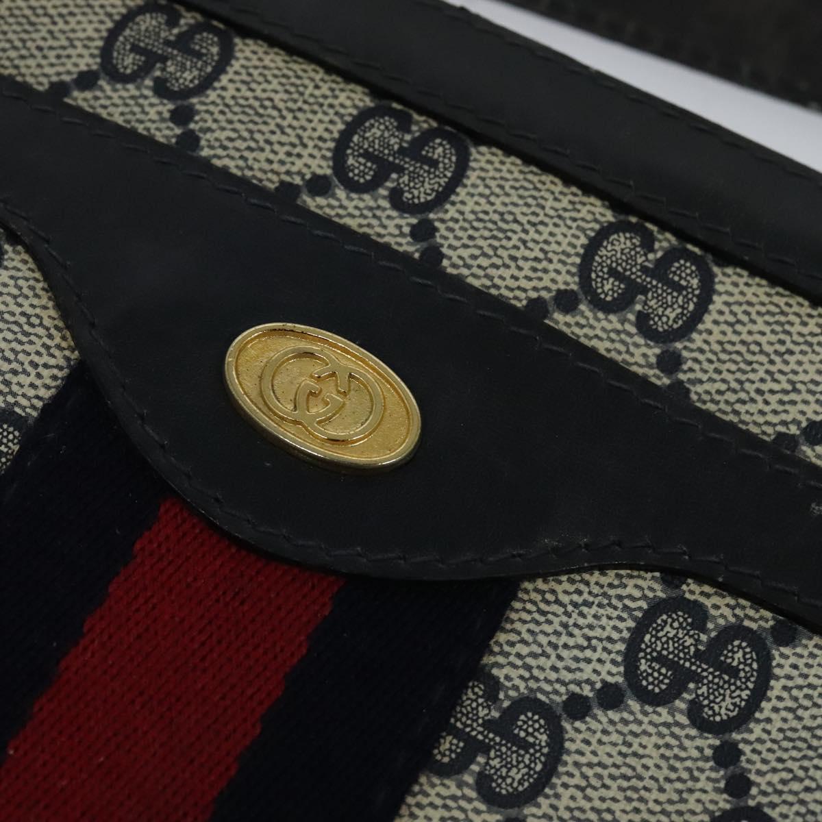 GUCCI GG Supreme Sherry Line Shoulder Bag PVC Navy Gold Red 010 378 Auth MY222