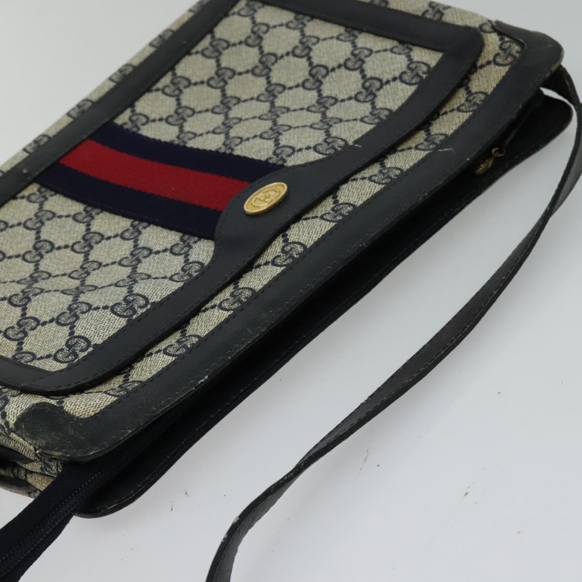 GUCCI GG Supreme Sherry Line Shoulder Bag PVC Navy Gold Red 010 378 Auth MY222