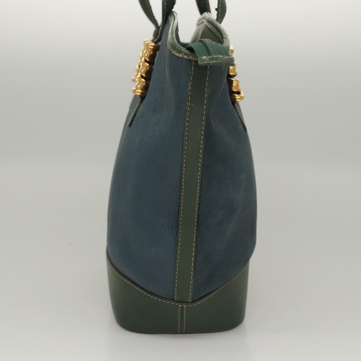 LOEWE Velazquez Shoulder Bag Leather Blue Gold Auth MY227