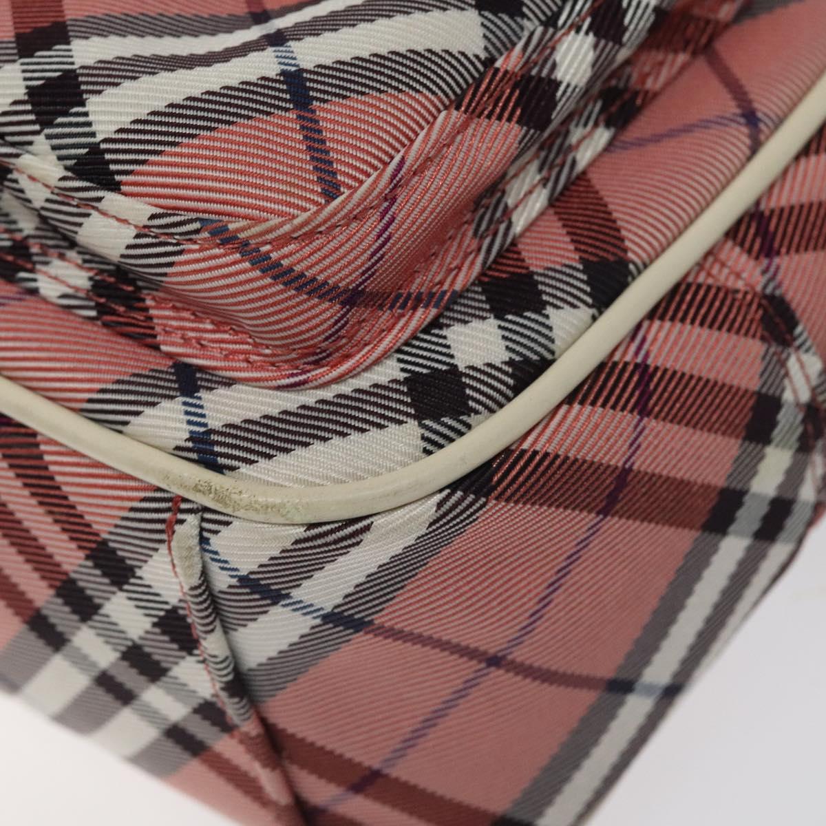 BURBERRY Nova Check Blue Label Shoulder Bag Nylon Red Silver Auth MY252