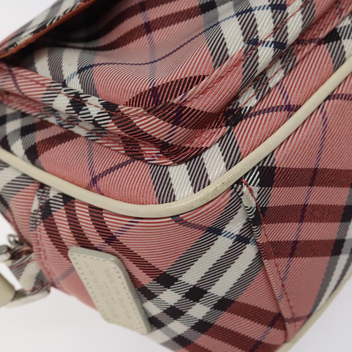 BURBERRY Nova Check Blue Label Shoulder Bag Nylon Red Silver Auth MY252