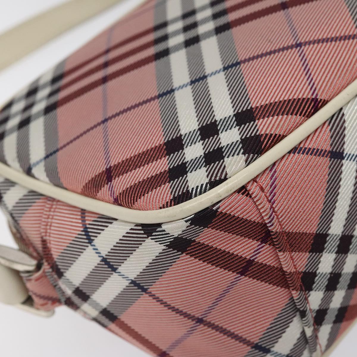 BURBERRY Nova Check Blue Label Shoulder Bag Nylon Red Silver Auth MY252