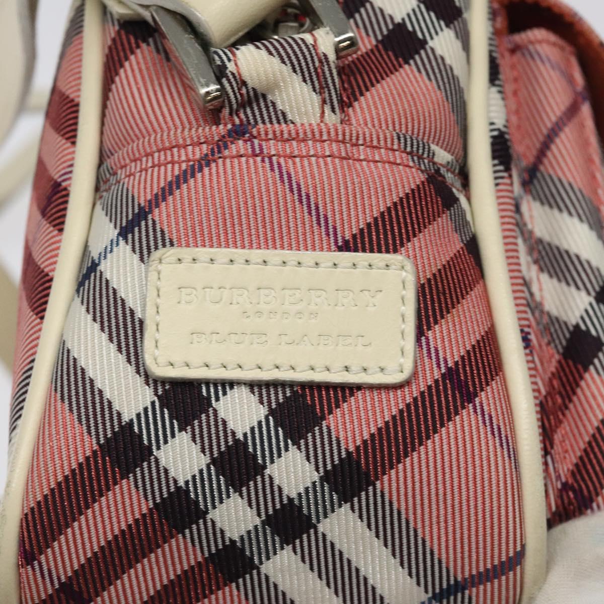 BURBERRY Nova Check Blue Label Shoulder Bag Nylon Red Silver Auth MY252