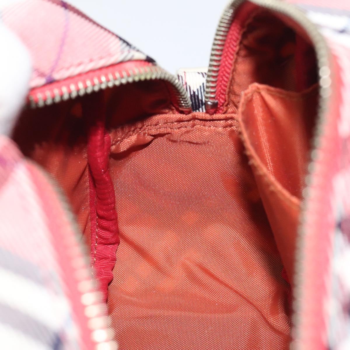 BURBERRY Nova Check Blue Label Shoulder Bag Nylon Red Silver Auth MY252