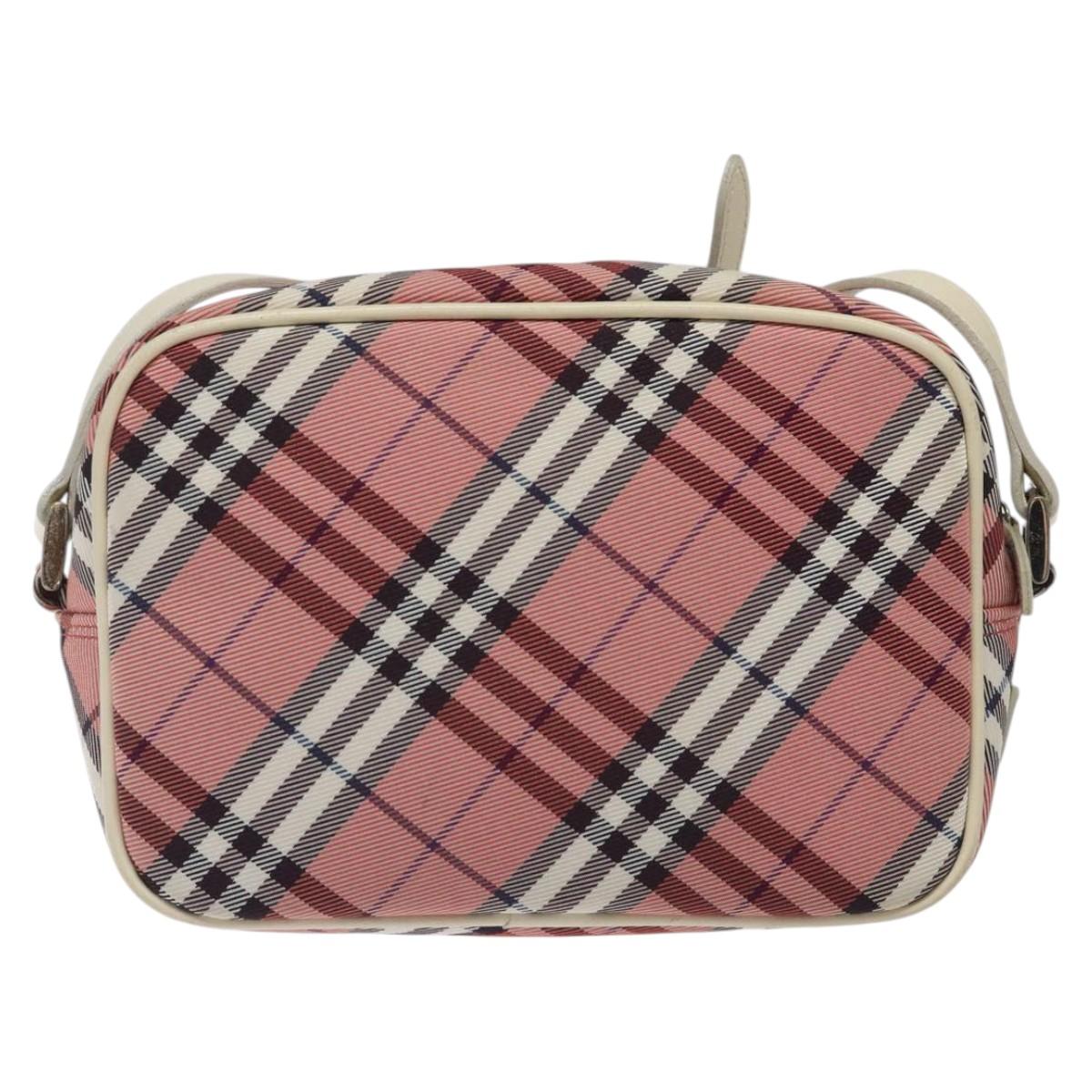 BURBERRY Nova Check Blue Label Shoulder Bag Nylon Red Silver Auth MY252